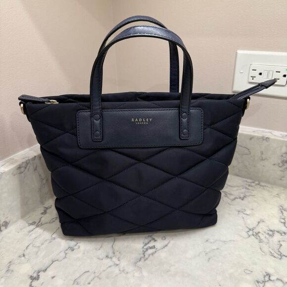 Radley London Charleston Zip-Top Multiway Satchel Navy Quilted Tote Bag - Picture 1 of 11